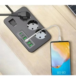 Resim Akım Korumalı 3’lü Priz - 2x Usb-C + 4x Usb-A Hızlı Şarj | 2m Kablo | Çocuk Korumalı Çoklu Priz 