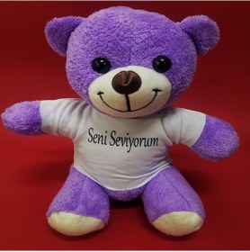 Resim Periboia Seni Seviyorum Tişörtlü Mor Peluş Ayıcık 