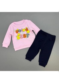 Resim Kız Bebek Baskılı Çıt Çıtlı Alt Üst İkili Gündelik Takım Pembe 