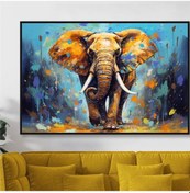 Resim Yağlı Boya Dokulu Tablo Modern Fil Siyah Çerçeveli U04009-178923 