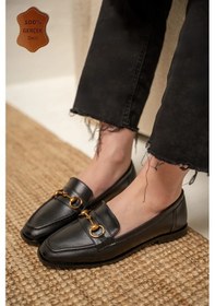 Resim Seul Gold Aksesuarlı Hakiki Deri Loafer Siyah 
