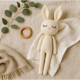 Resim Genel Markalar El Örgüsü Tavşan Amigurumi Uyku Oyuncağı, %100 Pamuk İplik, Tatlı ve Yumuşak Tasarım 