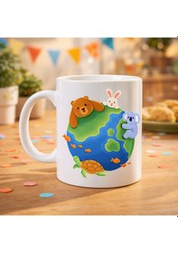 Resim Dostluk Dünyası Desenli Porselen Kupa Model 74 Sevimli Hayvanlar Temalı, Renkli Ve Neşeli Tasarım Renkli 