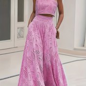 Resim Parisian Dream Dantel İşlemeli 2 Parça Set, Zarif Dantel İşlemeli Boş A-Line Etek ve Cep Detaylı Crop Top, Şık Bir Duruş, Bahar/Yaz Koleksiyonu, Geziler, Partiler, Düğünler ve Kulüpler İçin Uygun 