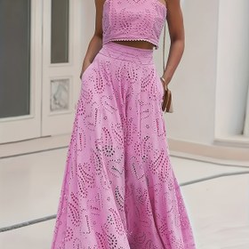 Resim Parisian Dream Dantel İşlemeli 2 Parça Set, Zarif Dantel İşlemeli Boş A-Line Etek ve Cep Detaylı Crop Top, Şık Bir Duruş, Bahar/Yaz Koleksiyonu, Geziler, Partiler, Düğünler ve Kulüpler İçin Uygun 