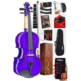 Resim Midex HGA44PU-TYS Mor 4/4 Tam Boy Keman Seti (Yastık Yedek Tel Susturucu Çanta Yay Reçine Metod) 