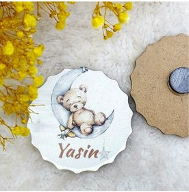 Resim Ahşap Magnet Bebek Hediyeliği Ayıcık Baskılı 30 Adet 