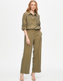 Resim Faik Sönmez Wide Leg Fit Liyoselli Pantolon 69469 U6946954 Haki 