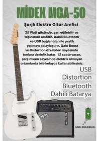 Resim Midex Tlx-50wh-50amp Tele Kasa Gül Klavye 2 Single-coil 50w Amfili Elektro Gitar 