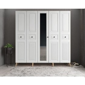 Resim Sofya Membran 5 Kapaklı Portmanto Montaj Dahil Meşe Beyaz 175 Cm 