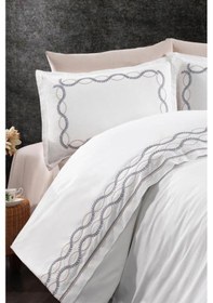 Resim Başak Nakışlı %100 Pamuk Çift Kişilik Nevresim Takımı Gri Gri 