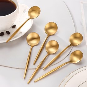 Resim SHAON Altın Kahve Kaşığı Seti - Mat Paslanmaz Çelik Espresso Kaşıkları, Çay, Sıcak Çikolata, Tatlılar, Karıştırma, Bulaşık Makinesinde Güvenli, Paslanmaz, Ev, Kahve Dükkanı, Restoran, Lüks Hediye Seti, Paskalya için Gerekli 