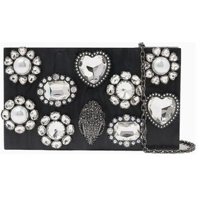Resim Kurt Geiger Crystal Box Taşlı Lüks Tasarım Kadın Clutch Siyah 