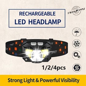 Resim HeeyKeey 1/2/4 adet Şarj Edilebilir LED Baş Lambası, Süper Parlak Hareket Sensörlü Fener Kırmızı ve Beyaz Işık ile, Ayarlanabilir Açı, Dış Mekan Kampı, Yürüyüş, Balıkçılık, Gece Koşusu için Mükemmel 