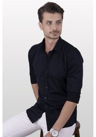 Resim Etikmen Lacivert Saten Slimfit Hediye Kutulu Erkek Gömlek Lacivert 