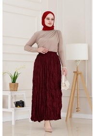 Resim Sevitli Beli Lastikli Kraş Etek-bordo-4974 Bordo 
