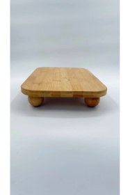 Resim Bambu Dekoratif Sunumluk Kesme Tahtası Özel Tasarım Yuvarlak Ayaklı Tabak Açık Kahverengi 