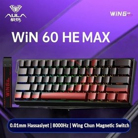 Resim Aula Win60 He Max Manyetik Klavye Rapid Trigger Wing Chun Switch 8000Hz RGB TKL Hot Swap Oyuncu Klavyesi Kırmızı 