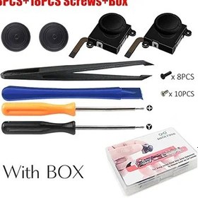Resim Hall Sensing Joystick Replacement Repair Kit, Joy Con Controller Repair Kit For Nintendo Switch, Include 2PCS Analogue Joystick, 2PCS Thumbsticks, T6/T8 Screwdriver, Tweezer, 18PCS Screws, Pry Bar 