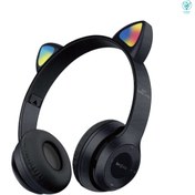 Resim İVOTECH Kablosuz Bluetooth Kulaküstü Kedili, Ledli, Işıklı Kedi Desenli Kulaklık, Siyah 