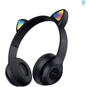 Resim İVOTECH Kablosuz Bluetooth Kulaküstü Kedili, Ledli, Işıklı Kedi Desenli Kulaklık, Siyah 
