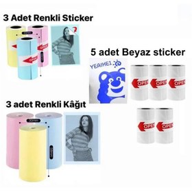Resim Schulzz Mini Yazıcı Rulosu ,5adet Beyaz Sticker, 3adet Renkli Sticker, 3adet Renkli Rulo 