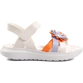 Resim Beyaz-turuncu Kız Çocuk Düz Sandalet Ayakmod Şng 8010 F Beyaz-turuncu Beyaz - Turuncu 