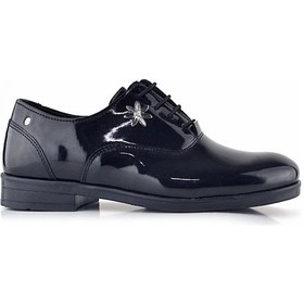 Resim Rakerplus Siyah Rugan Bağcıklı Çiçek Detaylı Kız Çocuk Klasik Ayakkabısı Siyah 