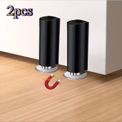 Resim 2PCS Ayarlanabilir Zemin Montajlı Mıknatıslı Kapı Durdurucu Silindirik Tasarım Delme Gerektirmeyen Görünmez Manyetik Kapı Tutacağı Duvar Koruyucusu Kendinden Yapışkanlı Yatak Odası Ofis Ev için (Siyah) 
