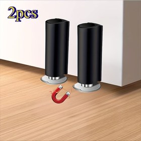 Resim 2PCS Ayarlanabilir Zemin Montajlı Mıknatıslı Kapı Durdurucu Silindirik Tasarım Delme Gerektirmeyen Görünmez Manyetik Kapı Tutacağı Duvar Koruyucusu Kendinden Yapışkanlı Yatak Odası Ofis Ev için (Siyah) 