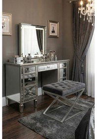 Resim Nexus Babyface Kapitoneli Puf - Krom Metal X Ayaklı Modern Bench 50x40 Cm Antrasit 