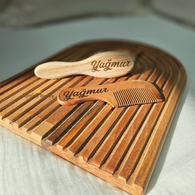 Resim Doğal Keçi Kılı Bebek Saç Fırçası ve Tutmalı Tarak 