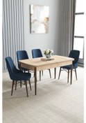 Resim Jusie Meşe Desen 80x132 Açılabilir Mutfak Masası Takımı 4 Adet Sandalye Lacivert 