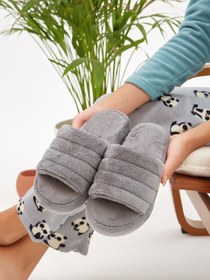 Resim Moda Devrin Gri Önü Açık Sessiz Taban Kadın Terlik Ev Terliği 