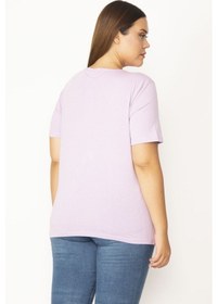 Resim Şans Kadın Lila Pamuklu Kumaş Bisiklet Yakalı Kısa Kollu Bluz 65n29545-pembe Pembe 