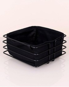 Resim Metal Ekmeklik Siyah Şeritli Siyah Kumaş Kare Ekmek Sepeti Siyah 