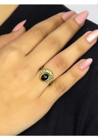 Resim Doğal Taş Oniks Doğal Taşlı Antik Model Kadın Ayarlanabillir Yüzük Euy82o Siyah 