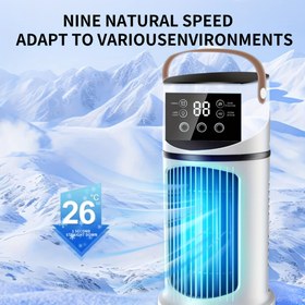 Resim Taşınabilir Hava Nemlendirici Masaüstü USB Fan, 9 Hız Ayarlanabilir, Üçü Bir Arada Soğutucu Hava Nemlendirici ve Rüzgar Makinesi ile Ortam Işığı, Soğutma, Nemlendirme ve Hava Besleme, Çeşitli Oda Tipleri İçin Uygun, Ofis Ev Kullanımı İçin Gerekli 