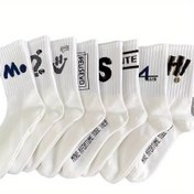 Resim 2/5/8 Erkeklerin Trendy Yaratıcı Harf Desenli Çorap Çifti, Nefes Alabilen Pamuk Karışımı Rahat Rahat Unisex Çoraplar, Erkeklerin Tüm Mevsimlerde Açık Hava Giyimleri İçin 