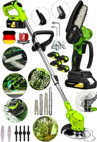 Resim DOZZER Kömürsüz Motor 2Li Bahçıvan Set 4 Akülü Ot Çim Biçme Tırpan & Çift Pala Zincir Dal Budama Makinesi 