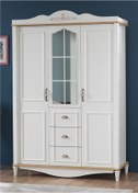 Resim Dolap Urlu Flora Model Kayın Torna Yüksek Ayak 3Kapı Kalite Malze Beyaz 