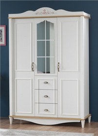 Resim Dolap Urlu Flora Model Kayın Torna Yüksek Ayak 3Kapı Kalite Malze Beyaz 