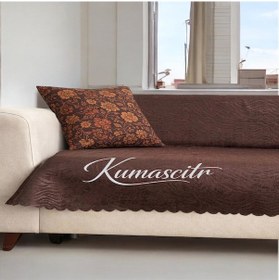 Resim Koltuk Çekyat Örtüsü Kaymaz Tabanlı Süngerli Kadife Kumaş Acı Kahve Rengi Gofraj Baskı Acı Kahverengi 