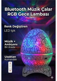 Resim Durukar Bluetooth Hoparlörlü Rgb Gece Lambası Dinazor Yumurtası Işıklı, Uzaktan Kumandalı Dekor Lamba 