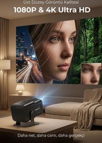 Resim SEYUWATCH Taşınabilir Sinema Dizi Film Projeksiyon 1080P/2K/4K Ev Sineması Dahili Android 11 Perde Hediyeli 