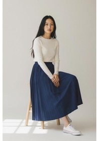 Resim Eren Style Pileli Pamuklu Dokuma Viskon Kışlık Etek 95 Cm - 38-48 Lacivert 