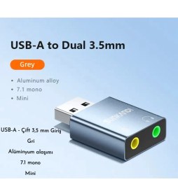 Resim SUNKANDI USB To 3.5mm Ses Kartı Adaptör Kulaklık ve Mikrofon Destekli 2'si 1'arada Çevirici Dönüştürücü Adaptör Ce Lisanslı Sertifikalı Metal Sağlam orijinal 