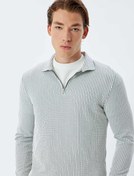 Resim Fermuarlı Yaka Kazak Dokulu Uzun Kollu Pamuk Karışımlı 