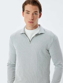 Resim Fermuarlı Yaka Kazak Dokulu Uzun Kollu Pamuk Karışımlı 