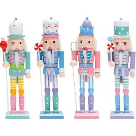 Resim Dolıty 4 Adet Ahşap Fındıkkıran Figürlü Yılbaşı Ağacı Yükseklik 18cm 